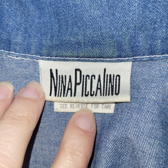 Nina Piccalino Shirt Womens 8 Blue Denim Beaded Toggle Jacket Shacket Vintage - Picture 10 of 15